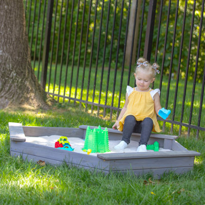 Jack & June Hexagonal Cedar Sandbox Playset, Outdoor Wooden Sandpit for Kids, Durable Backyard Play Equipment
