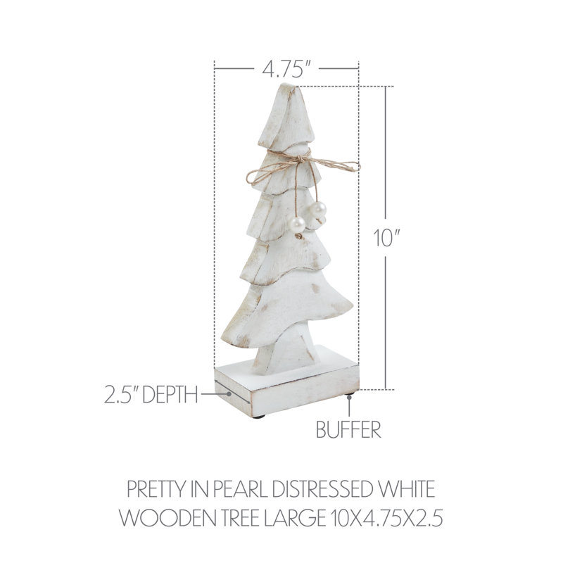 Joli petit arbre en bois blanc délavé nacré, H 10 po x l 4,75 po x P 2,5 po