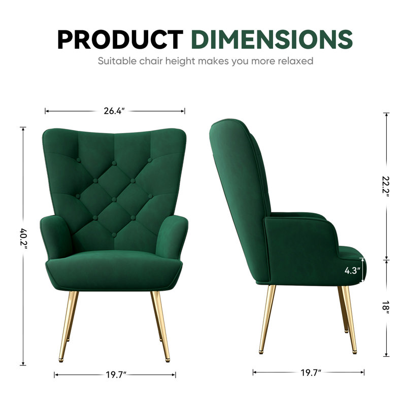 Bastoam 50Cm Wide Tufted Velvet Wingback Chair, Green-Single
