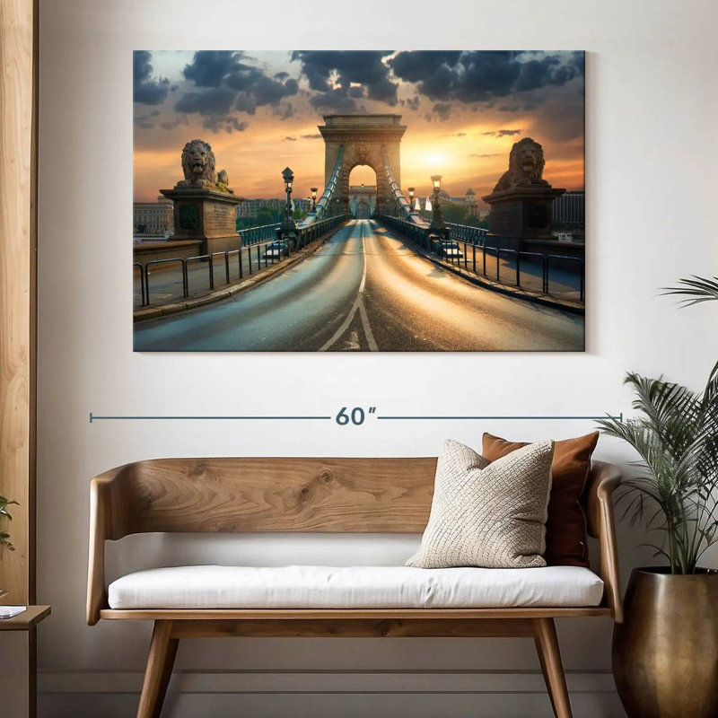 Pont à chaînes Nicci Szechenyi au coucher du soleil, H 34 po x l 51 po