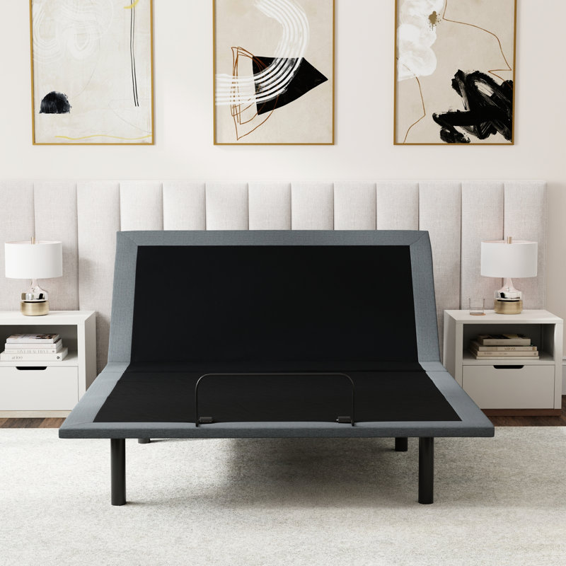 Os4 Black And Grey Split Top Queen Adjustable Bed Base With Head Foot Positions, Zero Gravity One - Touch Flat Restoration, Extra Strength Frame Enhancement, Wireless Remote For Convenient Use,