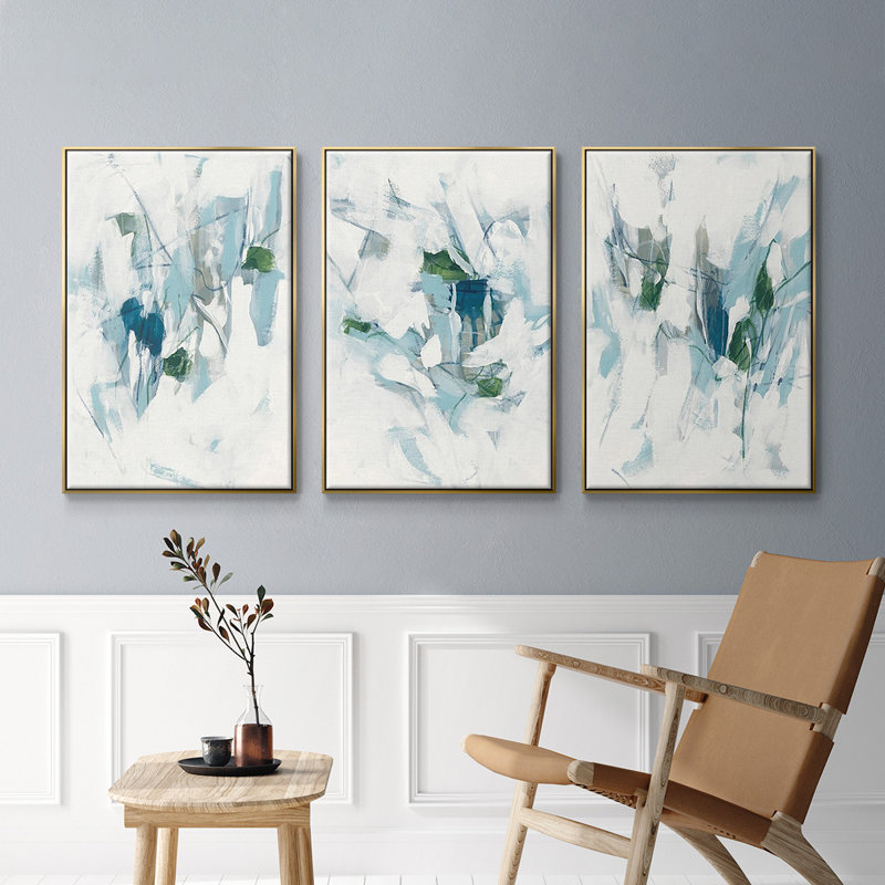 " Ice Cavern I " 3 - Pieces, Gold, 36" H x 72" W