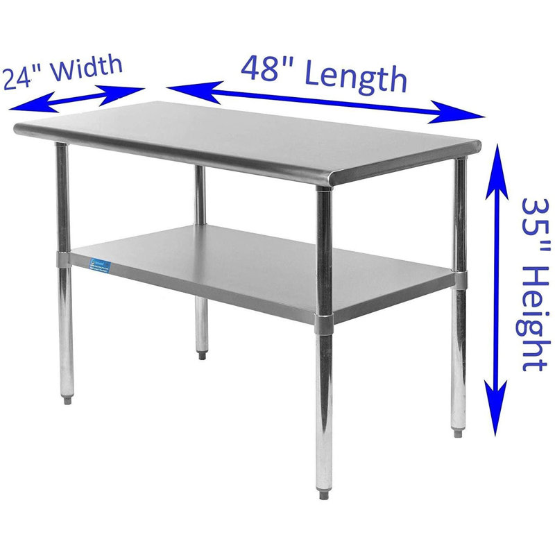 Table de préparation en acier inoxydable. Table de travail en métal de calibre 18 avec tablette inférieure. NSF