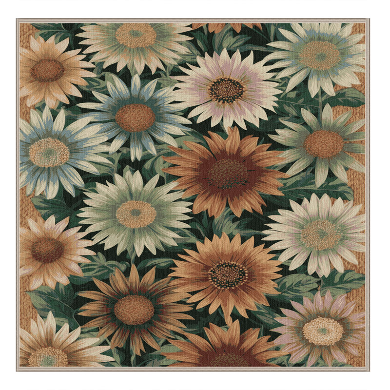 Tapis botanique beige lavable à la machine, Carré 3 pi