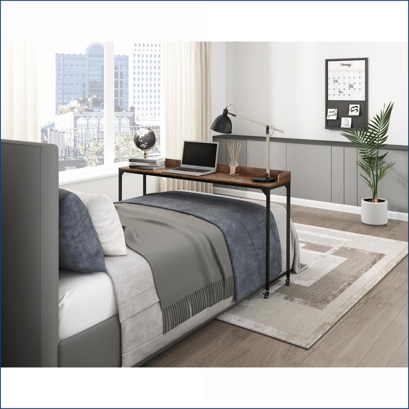 Overbed Desks, Multipurpose Over the Bed Desk with Adjustable Height &amp; Casters | Rustic Brown | Engineered Wood, Metal