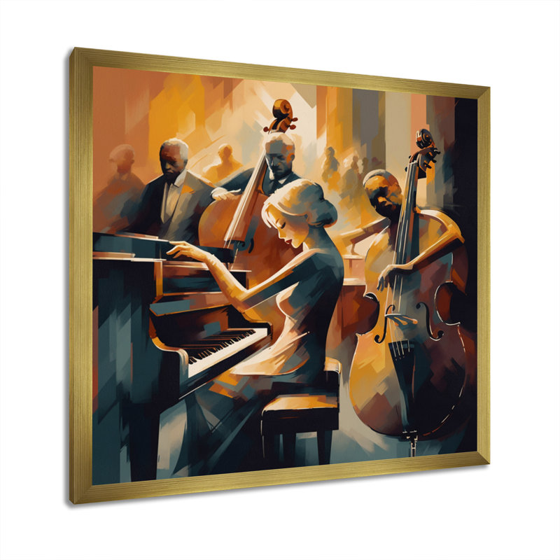 «Femelle Jazz Performer And Band II - Music Jazz», reproductions encadrées, H 16 po x l 16 po x P 1 po, Encadrement doré