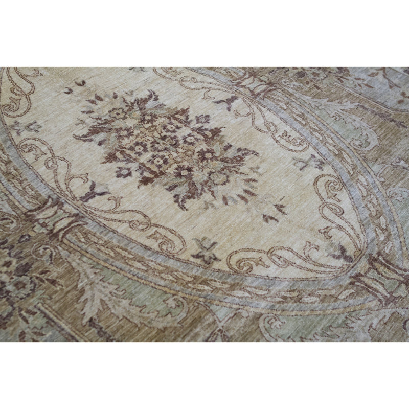 Tapis brun et beige de haute qualité noué à la main Ziegler