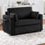 Canapé-lit simple de 47,2 po avec lit pliable, table sur les accoudoirs, hublots, pochette de rangement, coussins lombaires confortables, revêtement en velours côtelé doux pour les petits appartements, lit noir rabattable, côté