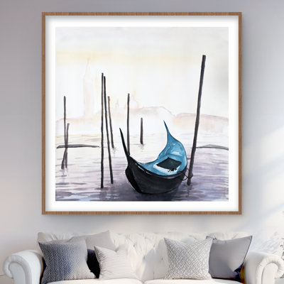 Gondola in Venice - Blue Coastal Framed Matted Print Decor