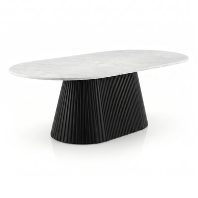 Briarden Sintered Stone Top Pedestal Oval Coffee Table With Reeding Base