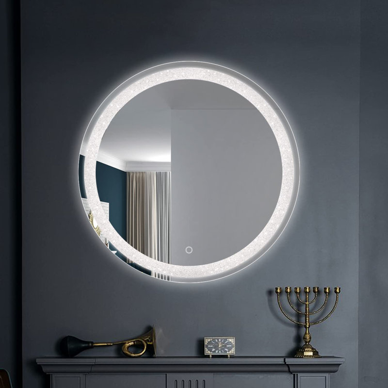 Miroir rond sans cadre avec désembueur à DEL Bindvasini, température réglable, gradateur et mémoire intelligente