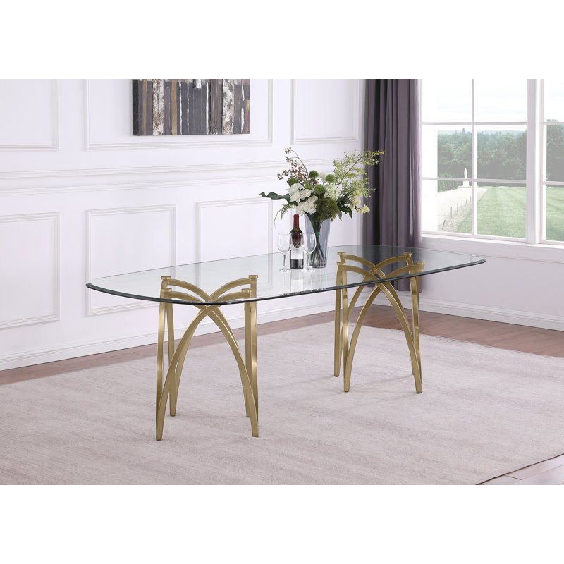 Elegant Tempered Glass Dining Table, 30"H x 94"L x 46"W, Gold
