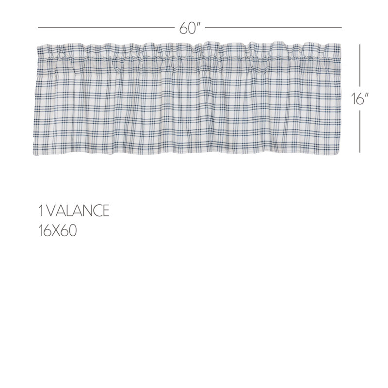 Sawyer Mill Cotton Plaid Tailored Window Valance, 60" W x 16" L, Denim Blue/Soft White