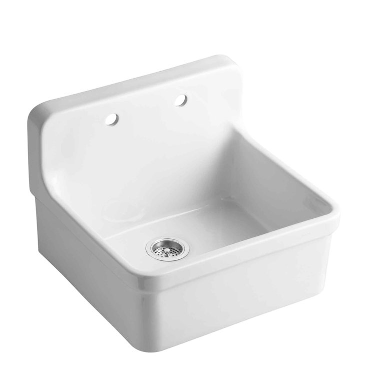 Gilford Wall Mount Vitreous China 24 in. x 22 in. 2-Hole Single Bowl Kitchen Sink in Biscuit Gilford Wall Mount Vitreous China 24 in. x 22 in. 2-Hole Single Bowl Kitchen Sink in Biscuit