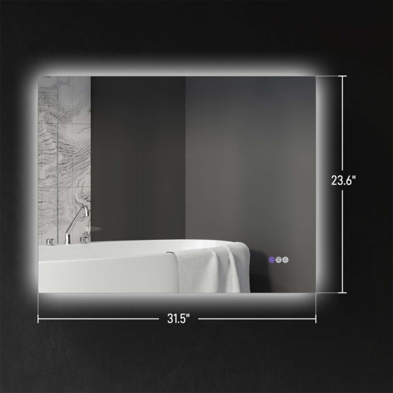 Miroir de salle de bain rétro-éclairé à DEL avec anti-buée, mémoire et température de couleur infinie, miroir de meuble-lavabo mural à intensité variable pour salle de bain moderne
