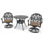 Ensemble de salle à manger bistro 3 pièces, table ronde de 90 cm avec trou pour parasol et 2 chaises pivotantes avec coussins bruns-1136959403-1135172661