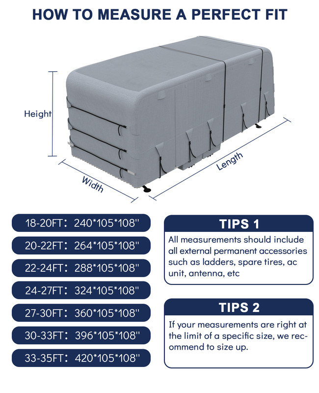 RV Travel Trailer Cover, Waterproof/UV Resistant/Rip-Stop Cover, 108" H x 105" W x 360" D