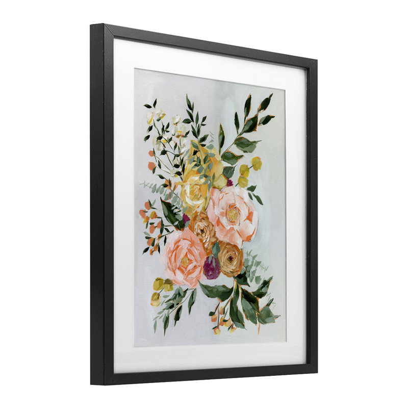 «Brushed Bundle of Flowers», reproduction encadrée sous verre, conception par Annie Quigley, H 21 po x l 17 po, Noir
