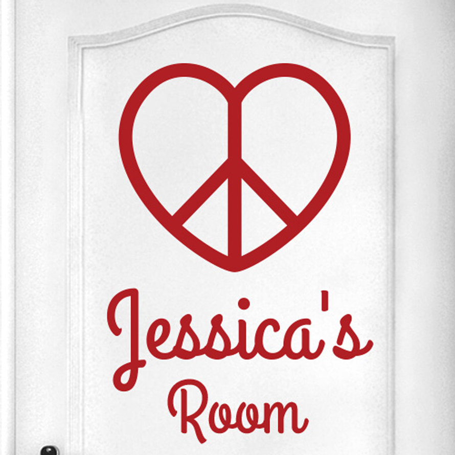 Personalised Love Peace Heart Door Room Wall Sticker