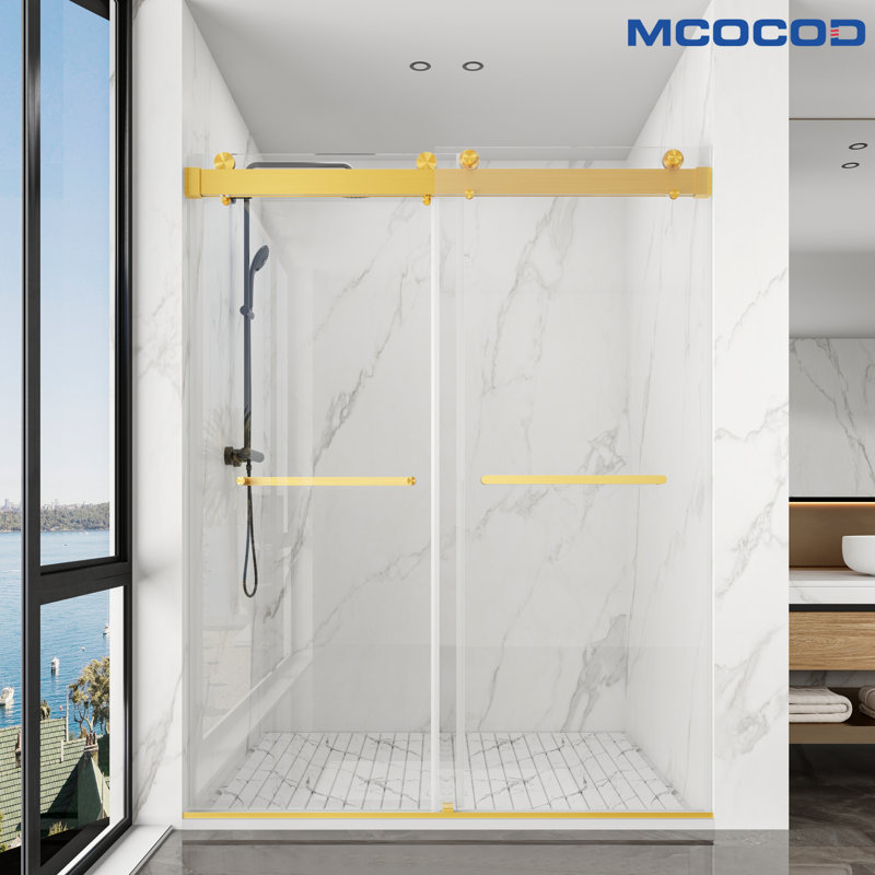Porte de douche coulissante lisse sans cadre avec verre transparent 3/8 po (10 mm) Opal Mirage MCOCOD l 60 po x H 79 po