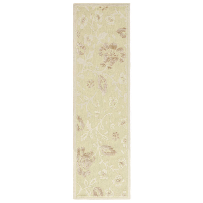 Tapis vert en laine touffeté à la main Asdur, Tapis de couloir 2 pi 3 po x 8 pi