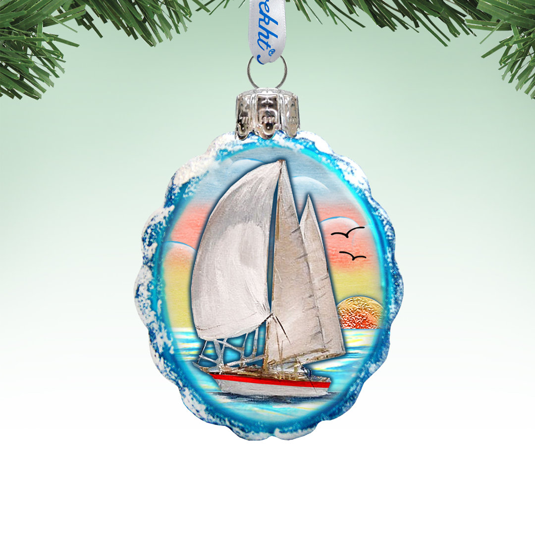 Flower Sailboat Coastal Glass Ornament The Holiday Aisle®