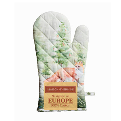 Maison d' Hermine Oven Gloves 100% Cotton Oven Mitt 7" x 13" with Loop Heat Resistant BBQ Cooking Gloves for Thanksgiving Christmas Decorations Baking Handling Hot Pans (Pack of 1, Winter Mornings)
