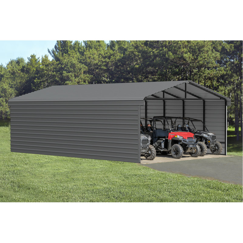 Steel Carport With 3 Wall Kits, 20X29X09, Gray
