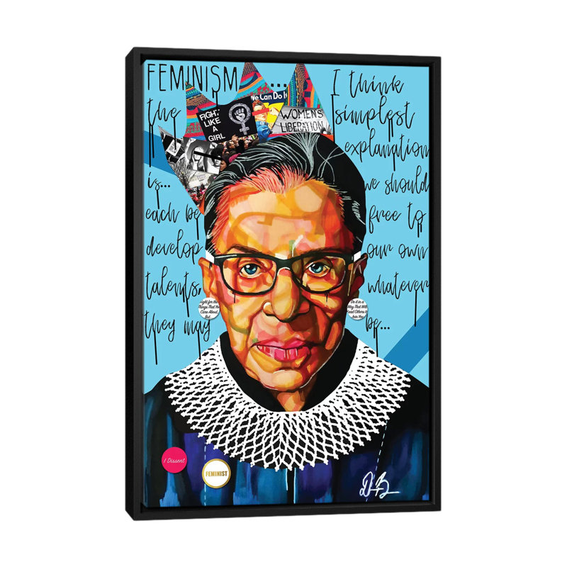 Ruth Ginsburg - impression d'art graphique, Pas de tapis, H 26 po x l 40 po x 1,5 po, Toile avec cadre noir
