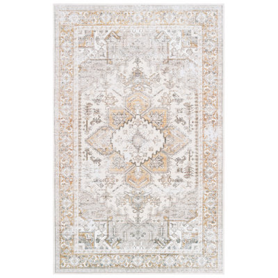Carrew Machine Washable Non-Slip Area Rug in Beige & Gold