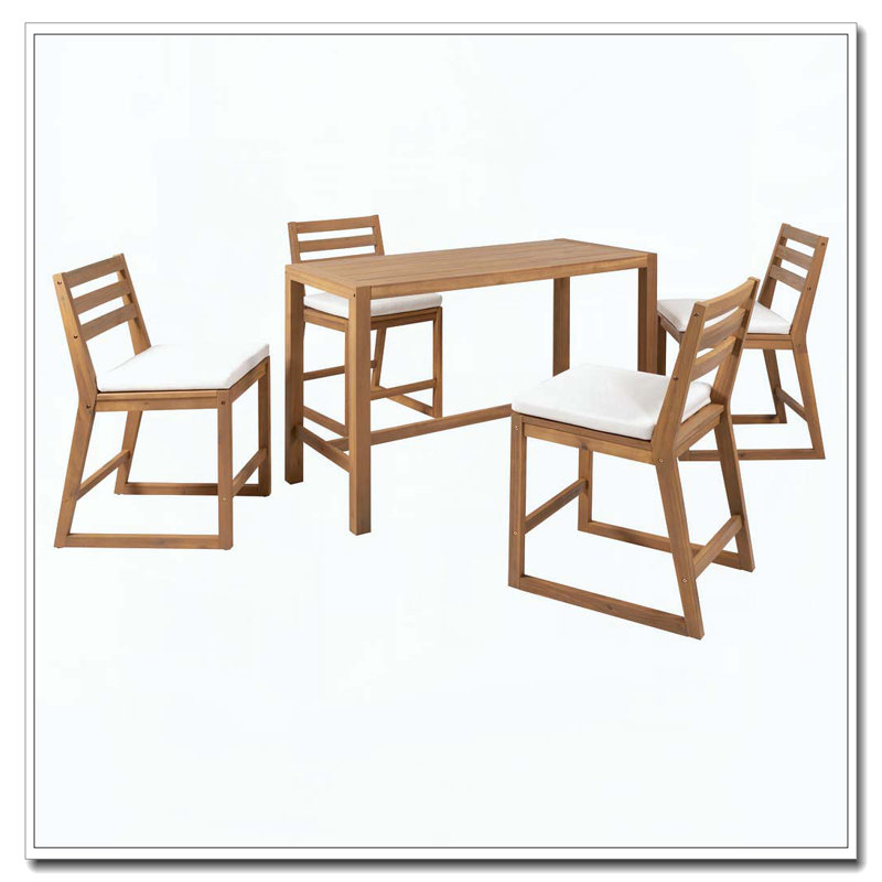 5-Piece Rustic Patio Bar Set, Light Teak