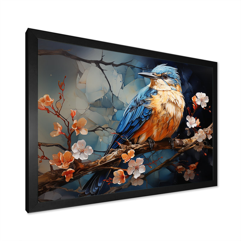 Oiseaux géométriques dans un ciel cubique III, Cadre simple noir, H 30 po x l 40 po x P 1,5 po