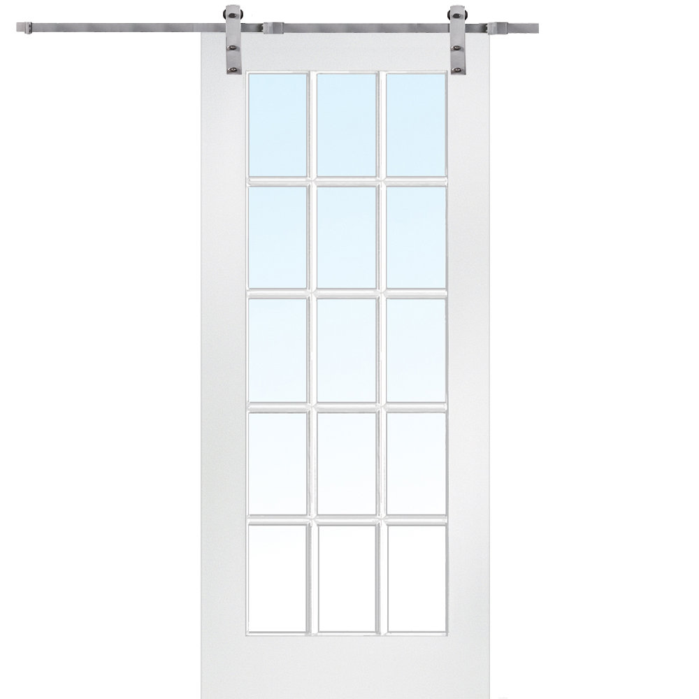 80'' Solid + Manufactured Wood Glass with Installation Hardware Kit Barn Door MMI DOOR 