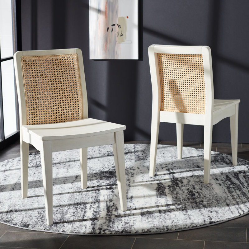 Montclair 18.46''H Side Chair Set of 2 – Coastal Dining Chairs with Rattan Back and Rich Wood Finish, White/Natural