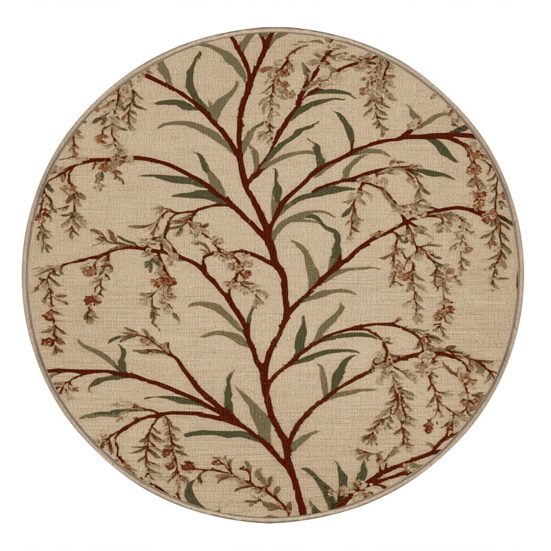 Tapis botanique brun lavable à la machine, Rond 3 pi