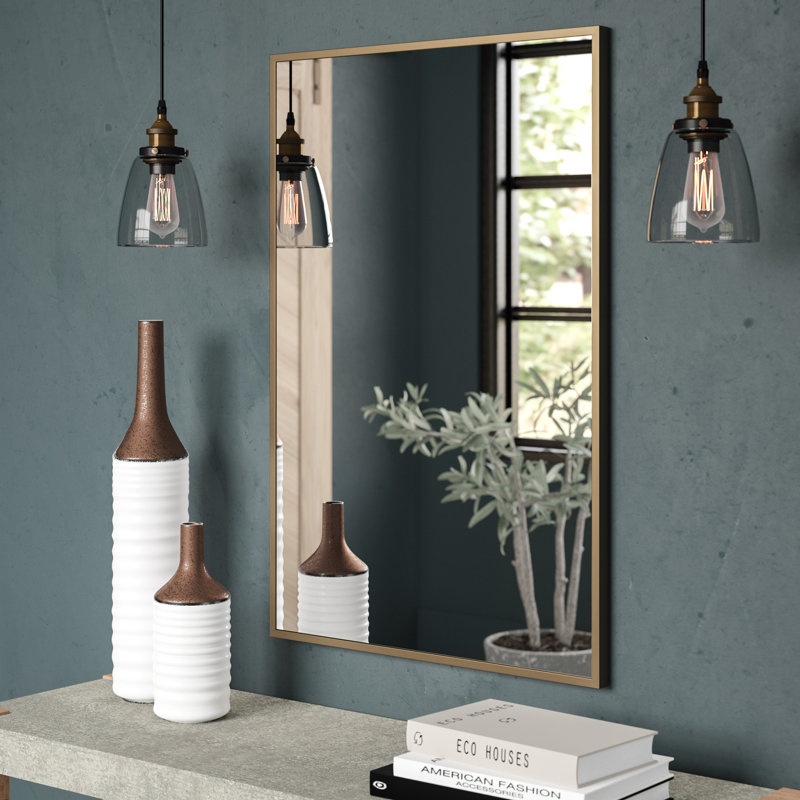Metal Flat Wall Mirror, Antique Brass