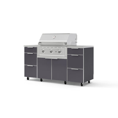 Ensemble de 6 îlots de cuisine pour l'extérieur avec grille au propane 33 po et comptoirs en acier inoxydable 2 x 16 po