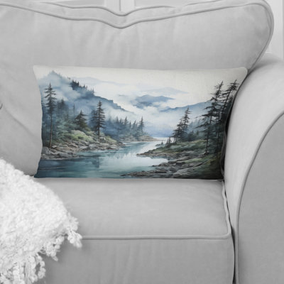 Grey Blue Minimalism Forest Reflections II - Minimalism Printed Throw Pillow