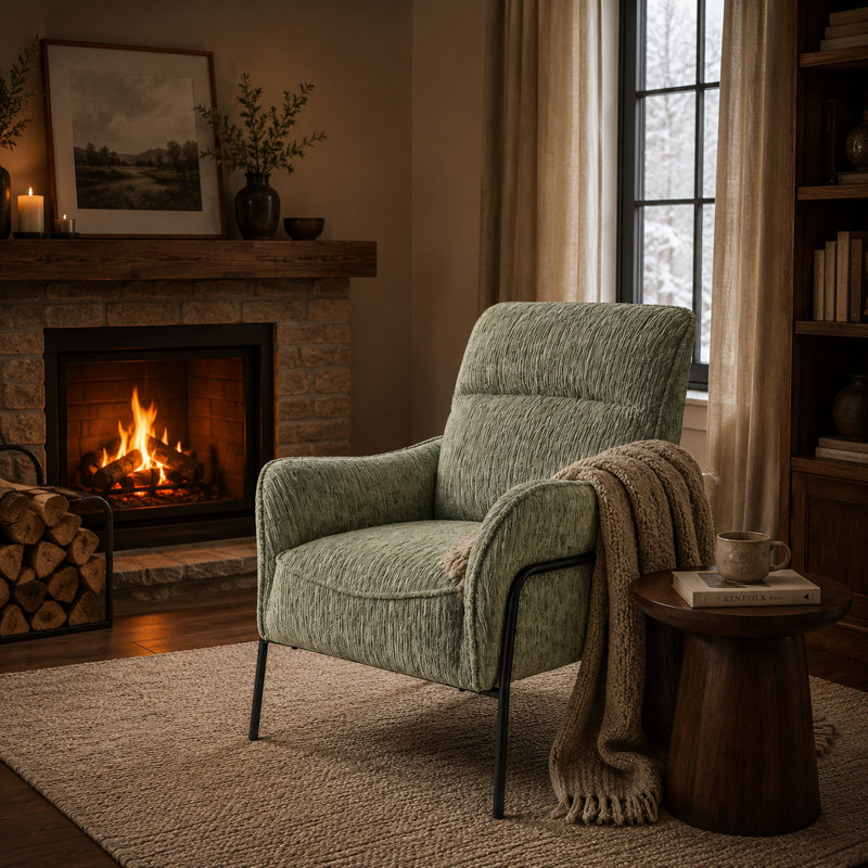Modern Upholstered Accent Armchair, Green