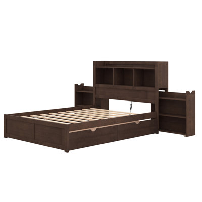 Vritika Full Size Storage Platform Bed with Pull Out Shelves, Twin Size Trundle and 2 Drawers
