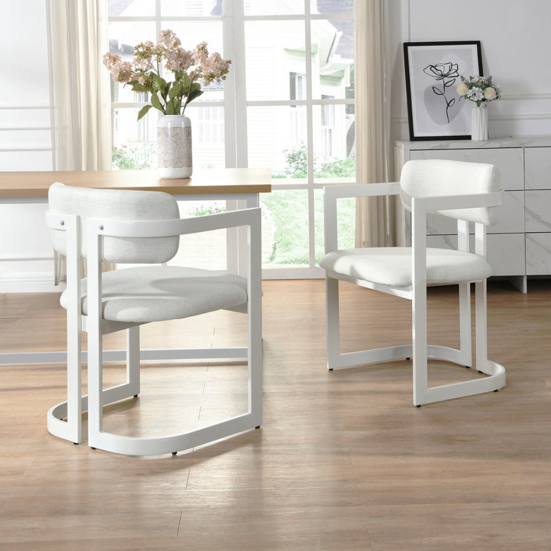 Ensemble de 2 chaises de salle à manger rembourrées en tissu avec structure en métal, capacité de poids de 265 lb, Blanc