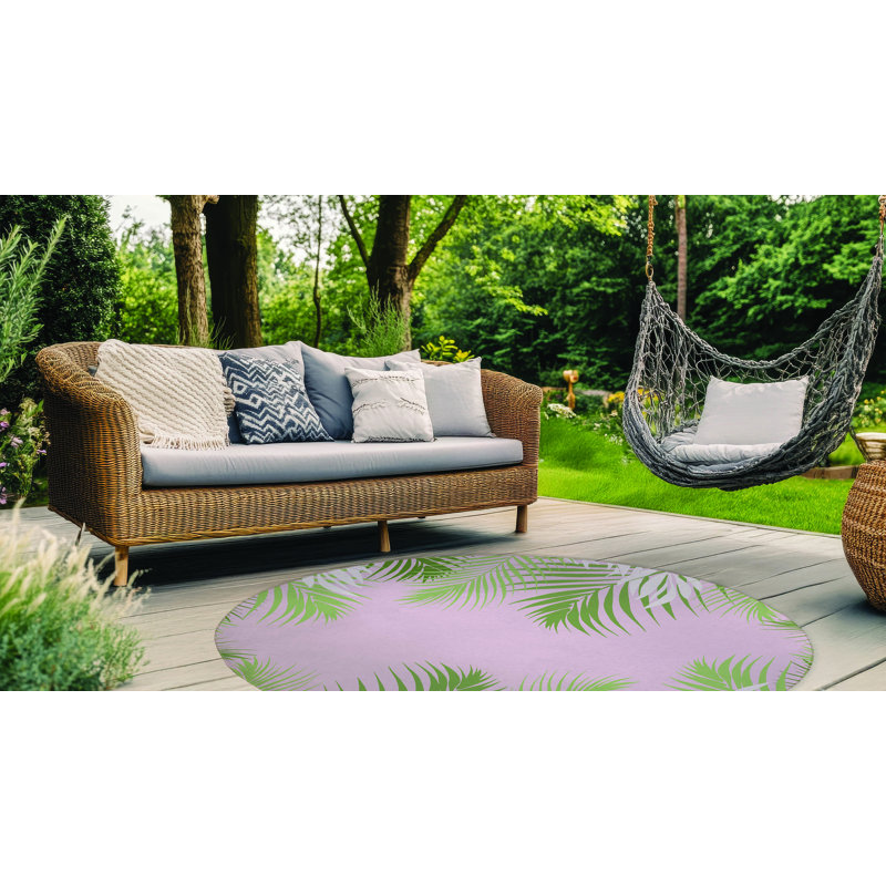 Waving Palm Outdoor Rug, Round 5'