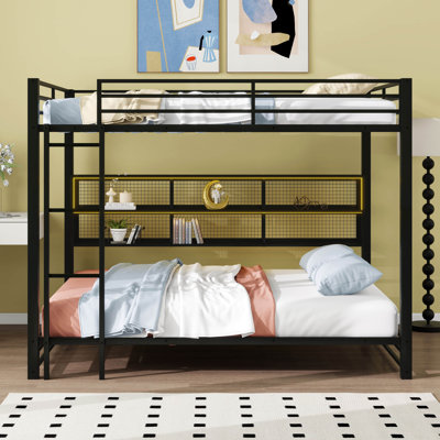 Lit superposé grand sur grand avec armoires de rangement et structure de lit superposé en métal avec bibliothèque pour enfants adultes