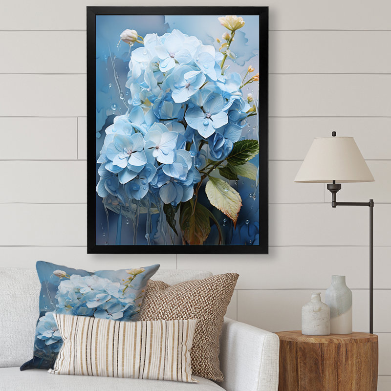 Hortensia bleue subtile sérénade - impression, Cadre photo noir, H 20 po x l 12 po x P 1 po