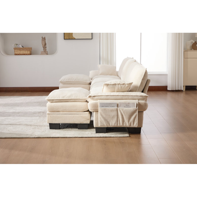 Comfy Upholstered Sectional Cloud Modular Sofa, Beige