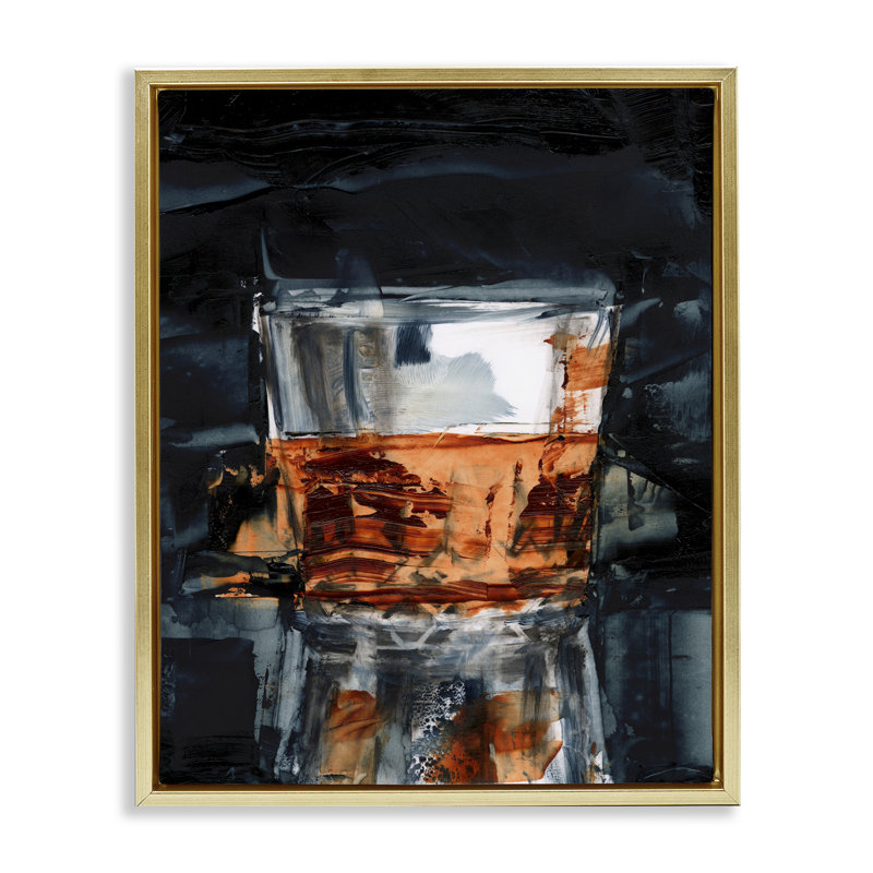  «Whiskey Glass Reflection» par Ethan Harper, H 31 po x l 25 po, Cadre flottant métallique doré