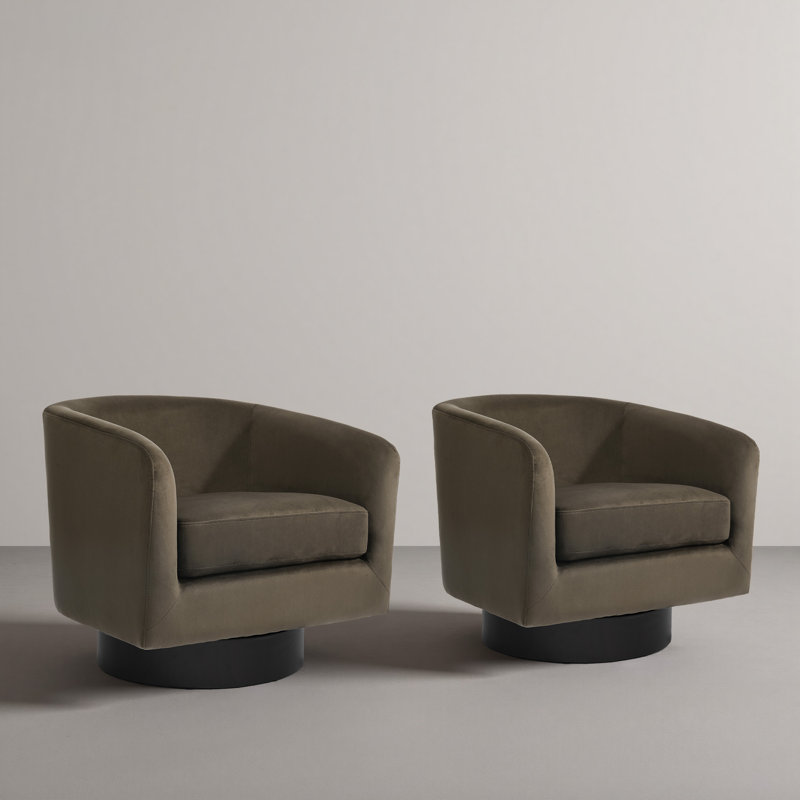 Velvet Upholstered Swivel Barrel Chair, Coffee