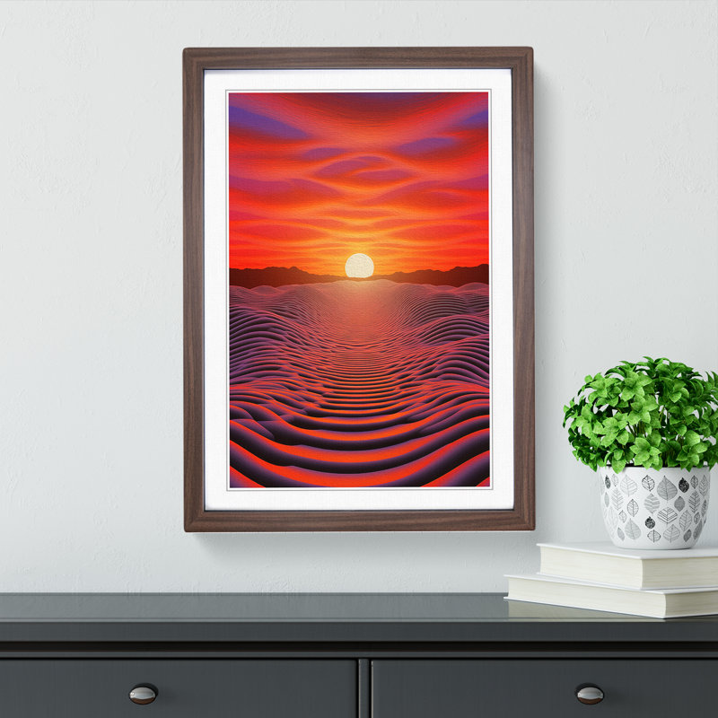 Sunset Op - Single Picture Frame Print on Wood, 34cm H x 25cm W x 2cm D, Walnut