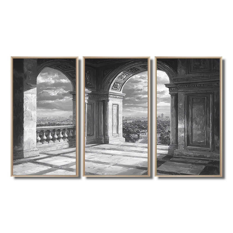 Ensemble de salon art mural gris Paris Paris Arc de Triomphe I, Métal métal, H 28 po x l 36 po x P 1 po
