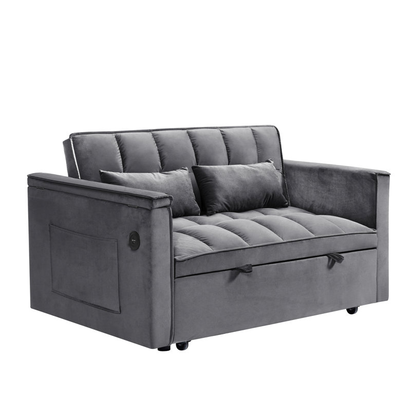 31 lits en velours pliable, dossier réglable, table d'appoint avec port, sac de rangement et coussins, salon gris foncé moderne et doux